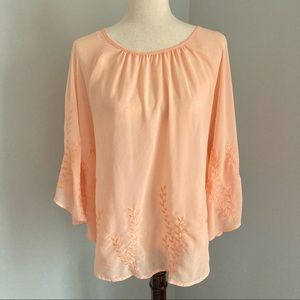 Altar’d State Sheer Embroidered Kaftan Dolman Sleeve Blouse